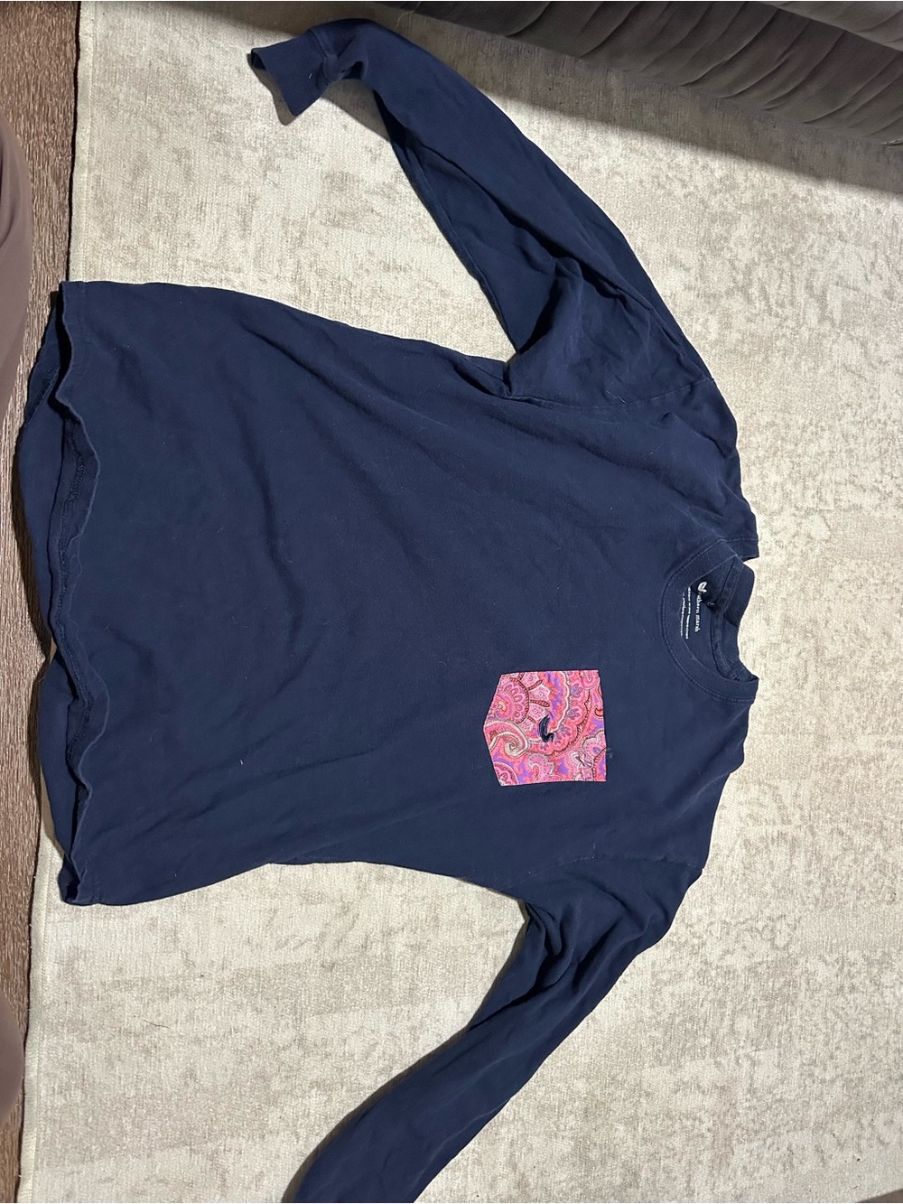 Southern Marsh Navy Long-Sleeve Tee with Pink Patterned Pocket
